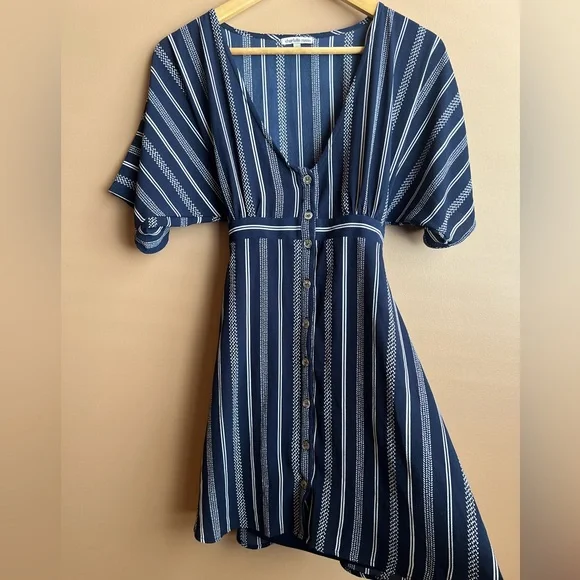 Charlotte Russe Blue & White Vertically Striped Button-Up Dress W/ Waist Tie. S. - Picture 8 of 14